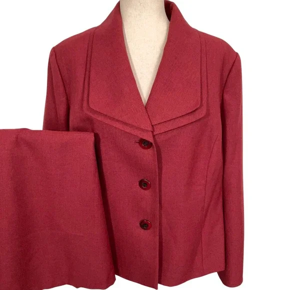 Le Suit Skirt Set Womens 18W Red Monochromatic Layered Professional Church 2pc - Picture 1 of 15